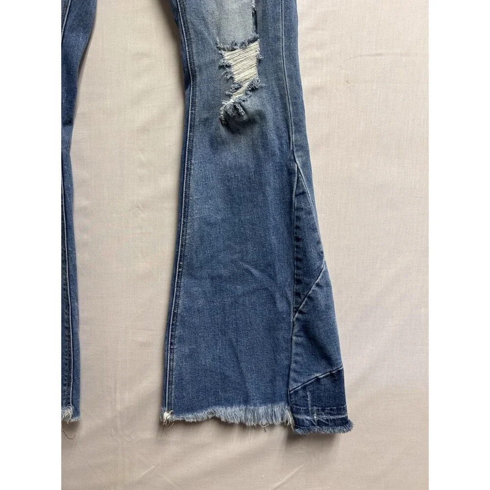 Altar’d State Distressed Denim Patchwork Bell Bottom Jeans Y2K Size 27